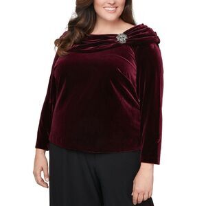Plus Womens Velvet Ruched Blouse‎ Size 2X